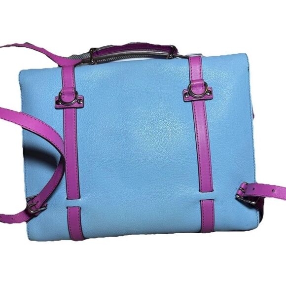 DOLCE & GABBANA Blue Leather Briefcase Backpack Top Handle Satchel Fuchsia Strap main image 5